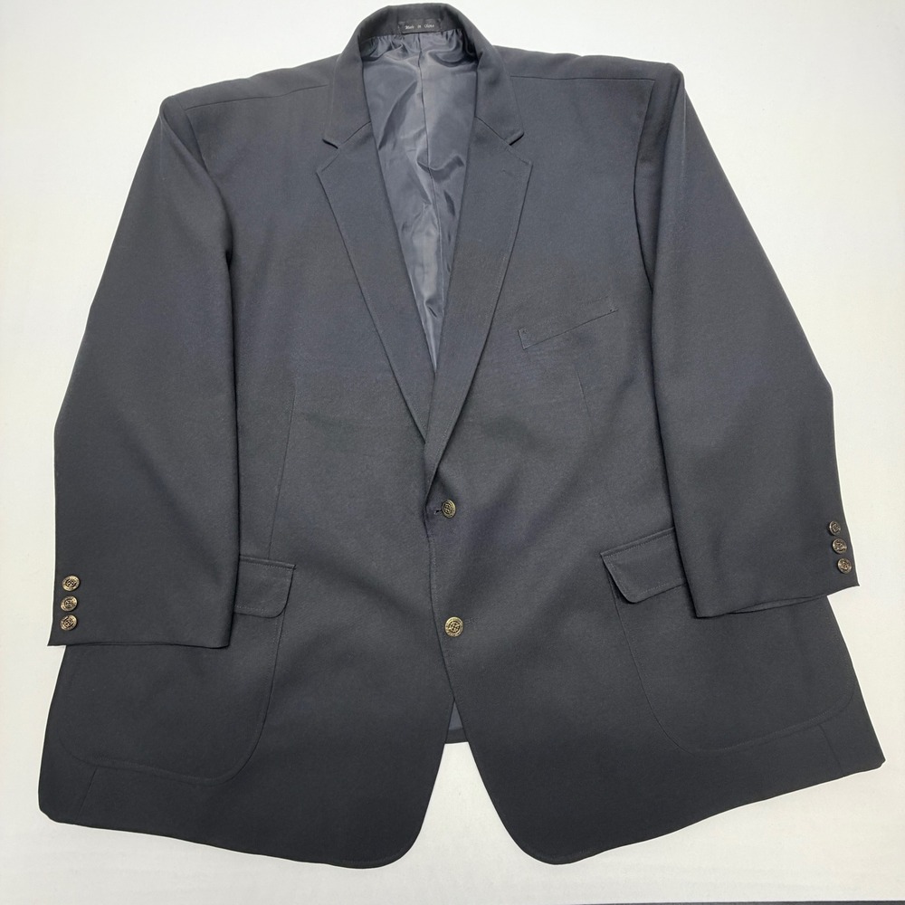 Neil Allyn Mens Navy Blue Two Button Blazer Gold Crest Buttons Size 60RX